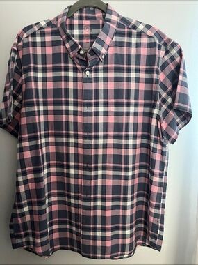 J. Crew Pink and Navy Plaid Short-Sleeve Button-Down Shirt